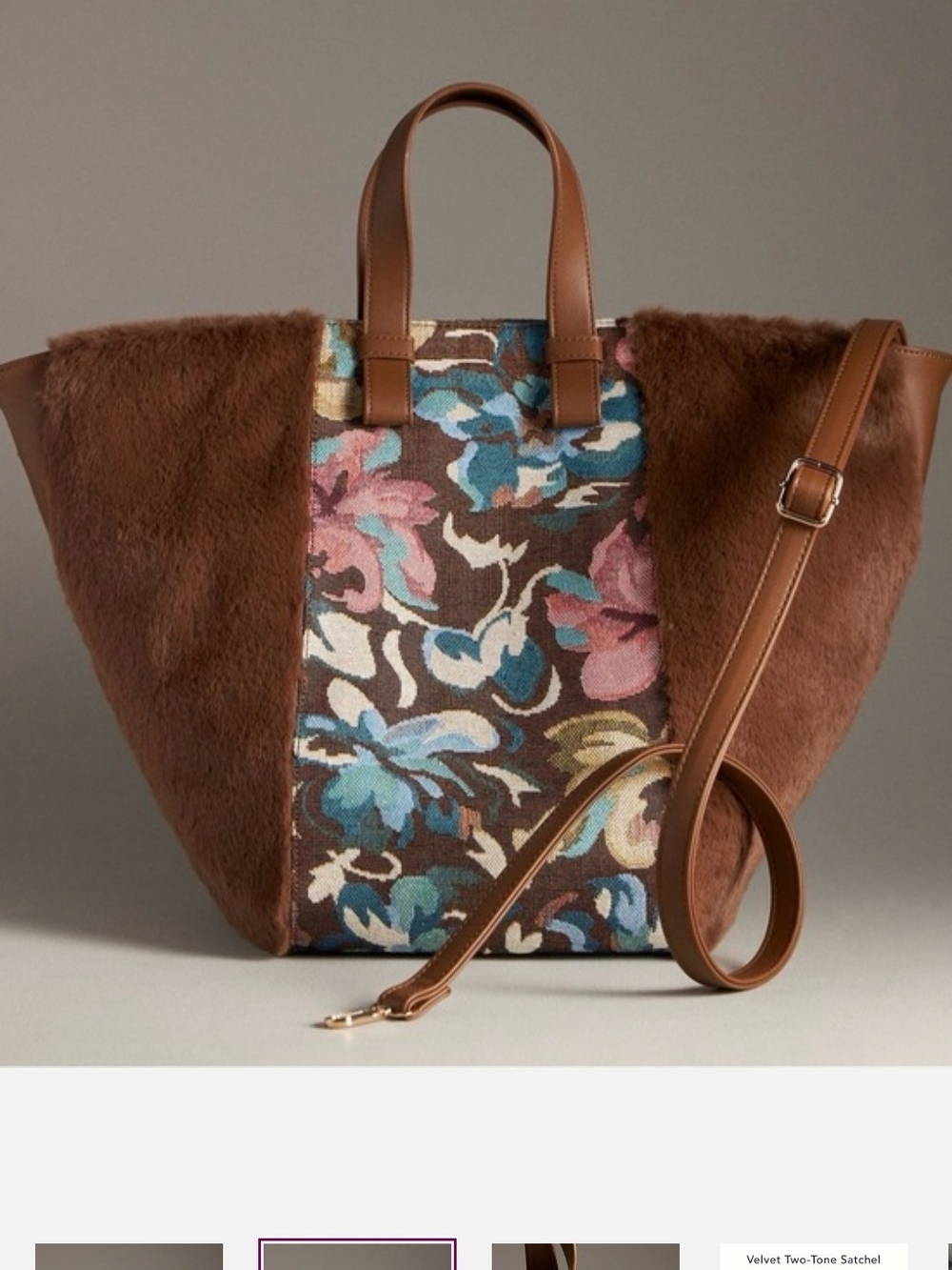 Anthropology Brown Floral Panel Two-Tone Tote Bag.New